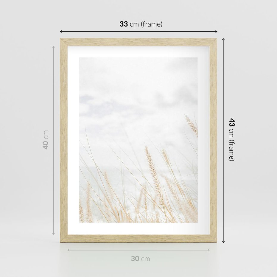 Plakat w ramie 30x40 - Jasna Delikatność: Fotografia Suchych Traw - suche trawy, jasna fotografia - rama drewno