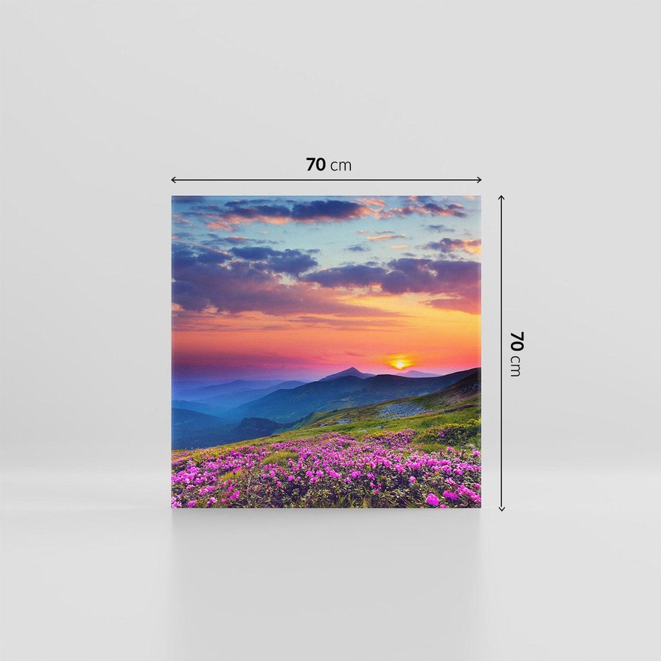 Obraz na płótnie 70x70 - Górski Zachód - góry, łąka