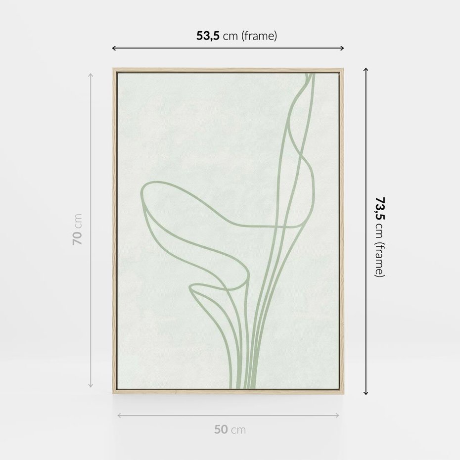 Obraz w ramie 50x70 - Zielona Równowaga Linii - abstrakcyjne delikatne zielone linie, nowoczesny plakat - rama drewno