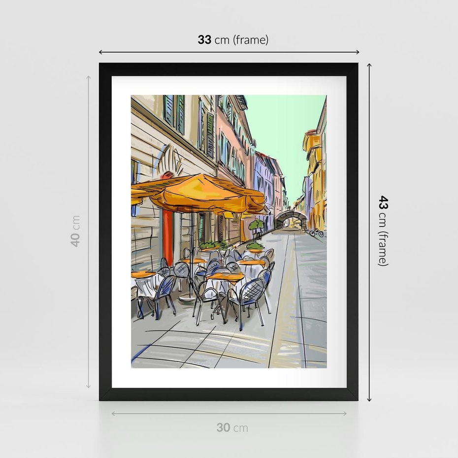 Plakat w ramie 30x40 - Kawiarenkowy Szkic - malowany, szkic - rama czarna