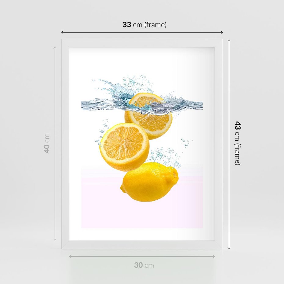 Plakat w ramie 30x40 - Świeże cytryny pełne smaku - cytryny, owoce - rama biała