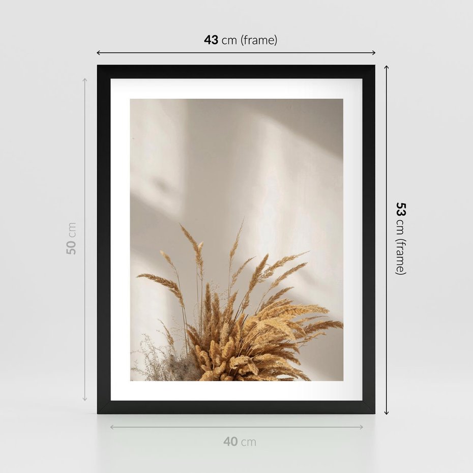 Plakat w ramie 40x50 - Natura i Elegancja: Obraz Boho - trawy, boho - rama czarna