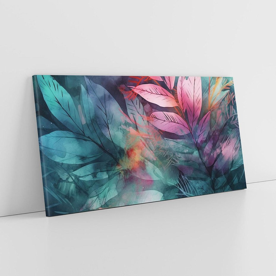 Obraz na płótnie 120x60 - Subtelne Zielone - pastelowe zielone liście, róż