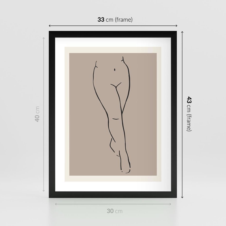 Plakat w ramie 30x40 - Intrygujące Szkice - mnimalistyczny akt kobiecy, beżowa tonacja - rama czarna