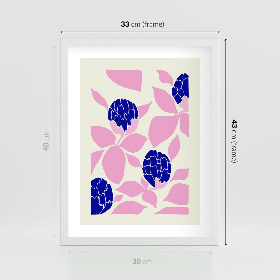 Plakat w ramie 30x40 - Impresje deszczu - nowoczesna kompozycja, kwiaty - rama biała