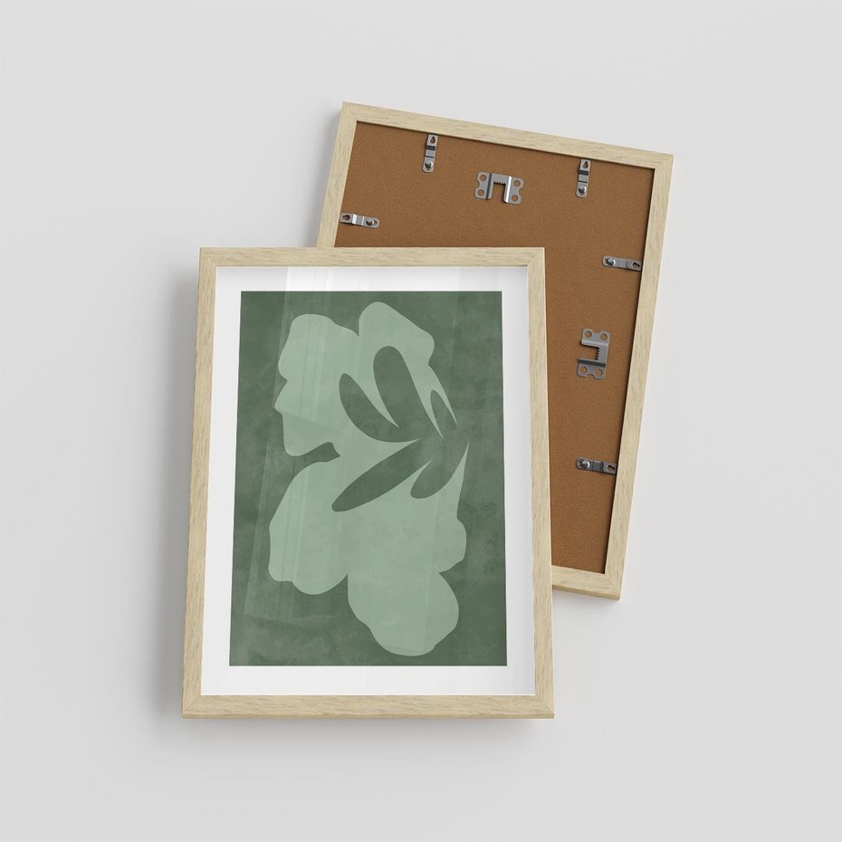 Plakat w ramie 30x40 - Kształty Zieleni - abstrakcyjny kształt, zielony plakat - rama drewno
