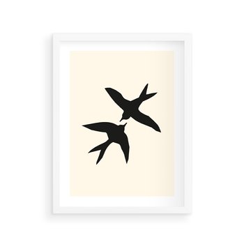 Plakat w ramie 30x40 - Kreatywne Echa - jaskółki, minimalizm - rama biała
