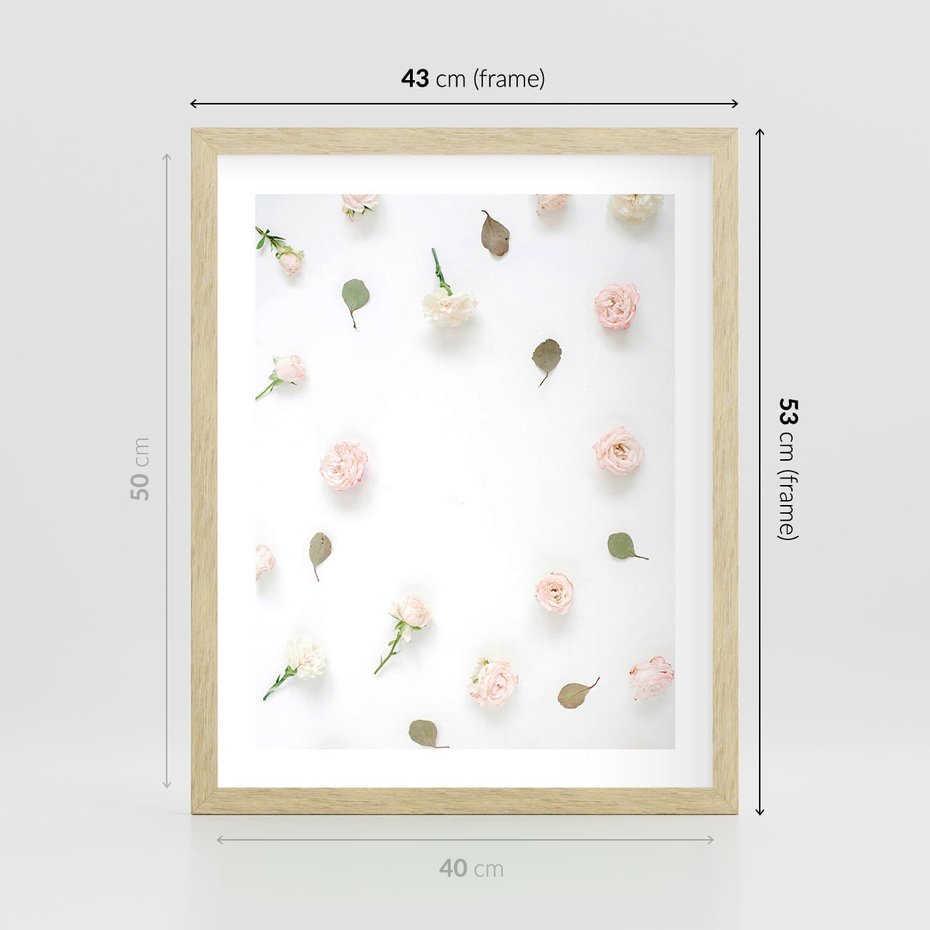 Plakat w ramie 40x50 - Romantyczna Kompozycja z Różami - kompozycja kwiatowa, róże - rama drewno