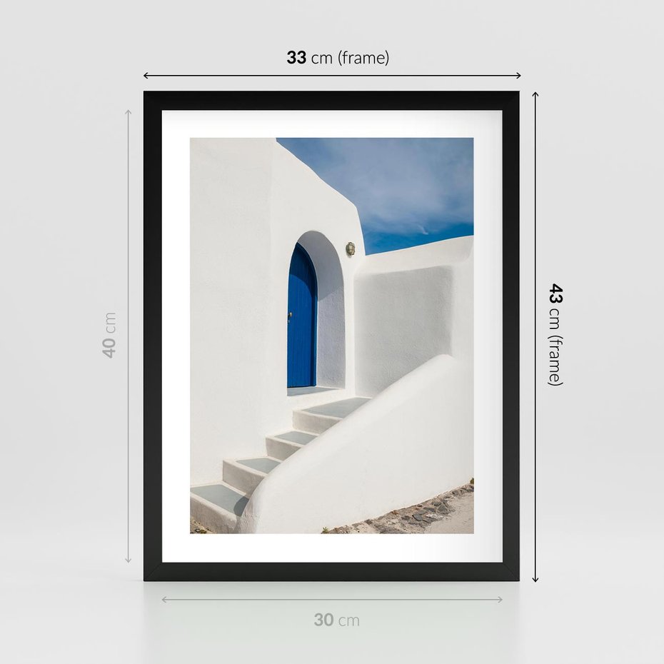 Plakat w ramie 30x40 - Powitanie Wyspy - Santorini, drzwi - rama czarna