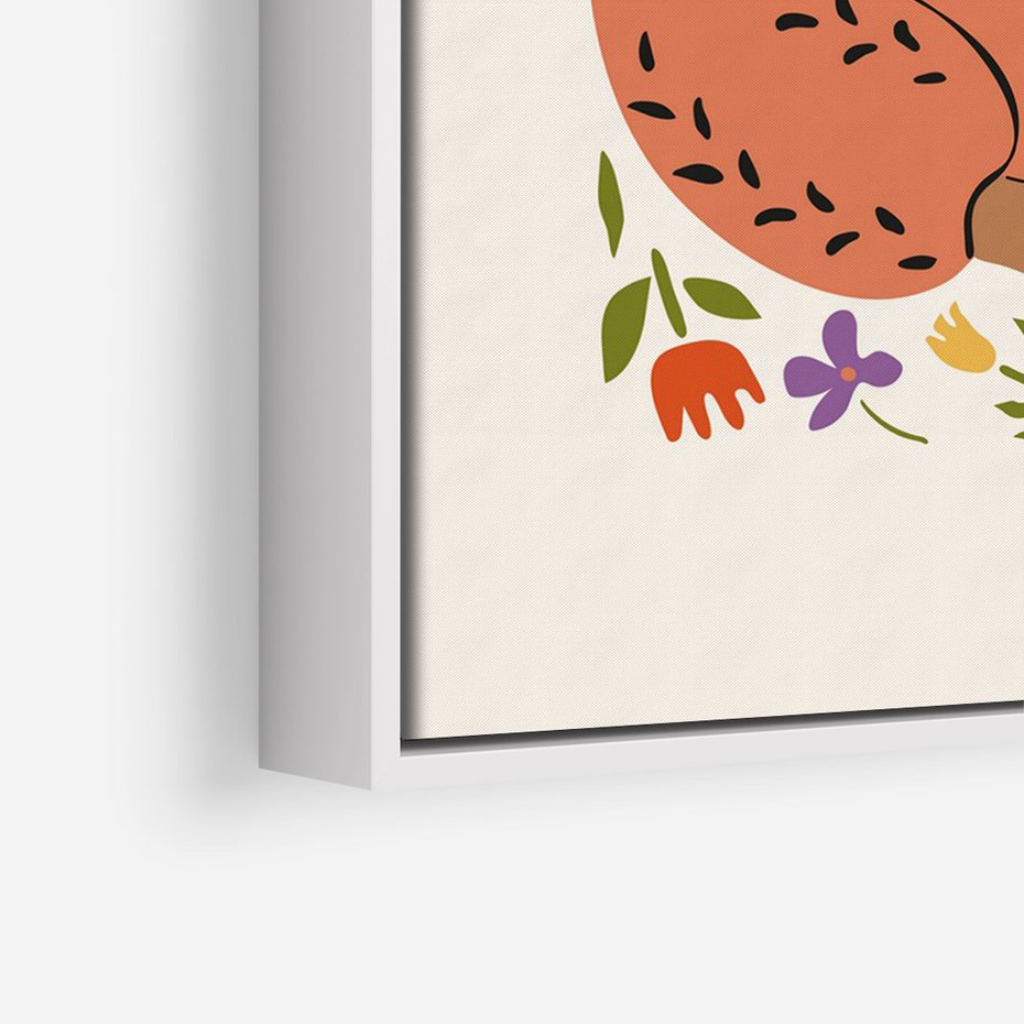 Obraz w ramie 70x100 - Rozplątane Emocje - nowoczesny plakat, kobieta otoczona kwiatami - rama biała