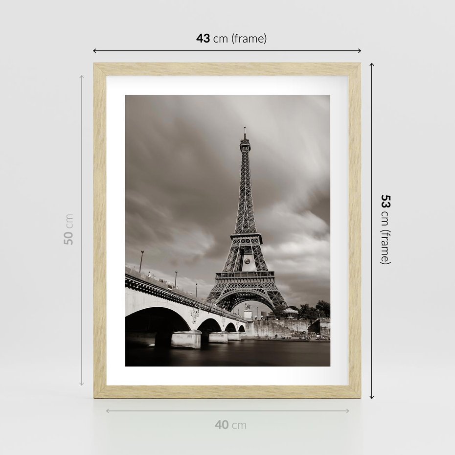 Plakat w ramie 40x50 - Mgiełka Eiffla - Paryż, Eiffla - rama drewno