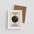 Plakat w ramie 30x40 - Minimalizm w Kształtach - geometryczny graficzny obraz, czarne koło - rama biała