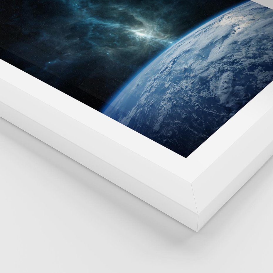 Plakat w ramie 50x70 - Wędrówka przez galaktyki - ziemia, kosmos - rama biała