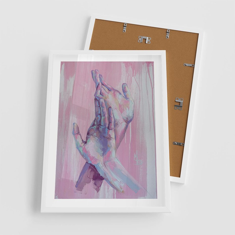 Plakat w ramie 50x70 - Splecione - obraz olejny, pastelowe kolory - rama biała