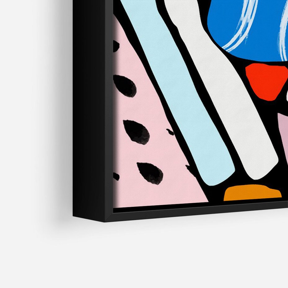 Obraz w ramie 70x100 - Kolory Na Czerni - abstrakcyjne formy, komiksowy styl - rama czarna