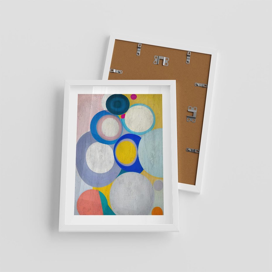 Plakat w ramie 30x40 - Rozkwitająca Symfonia Serca - abstrakcyjne geometryczne kształty, olejny obraz - rama biała