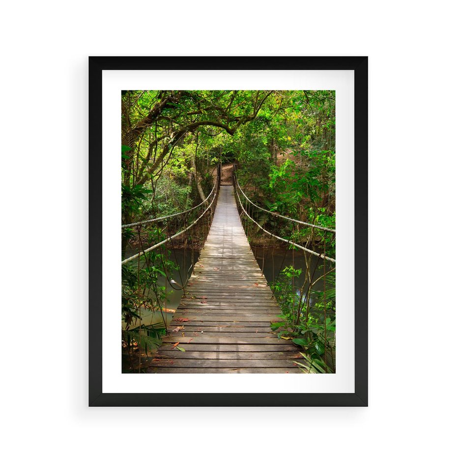 Plakat w ramie 40x50 - Przez Dżunglę - most, linowy - rama czarna