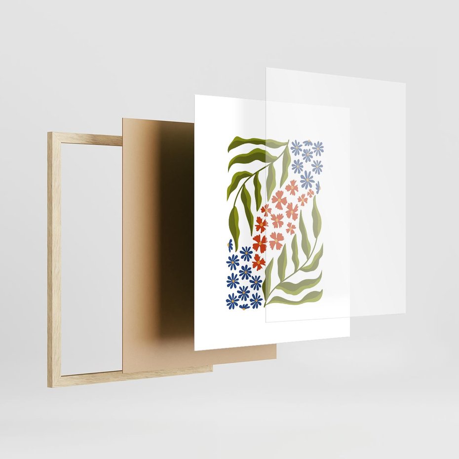 Plakat w ramie 40x50 - Splątane Granice - kwiaty, sztuka nowoczesna - rama drewno