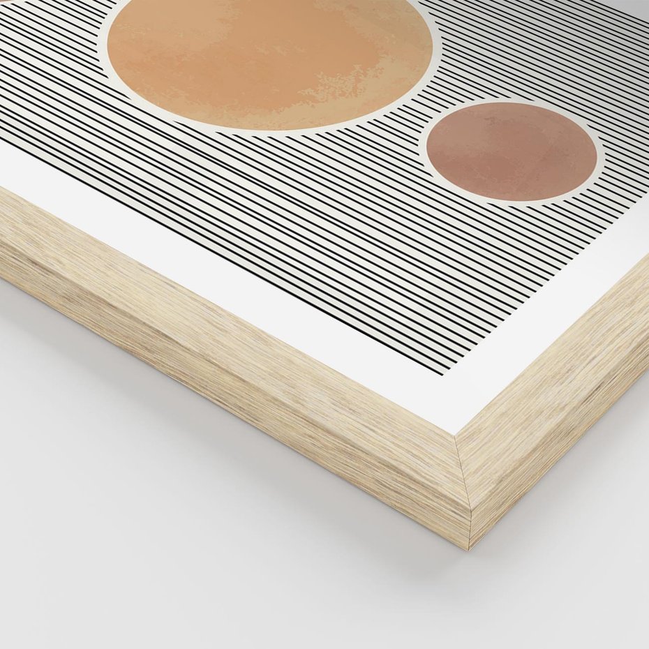 Plakat w ramie 30x40 - Taniec Linii - abstrakcyjna nowoczesna sztuka, koła okręgi - rama drewno