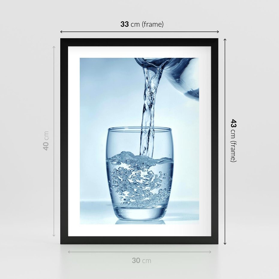 Plakat w ramie 30x40 - Chłodząca szklanka wody - szklanka, wody - rama czarna