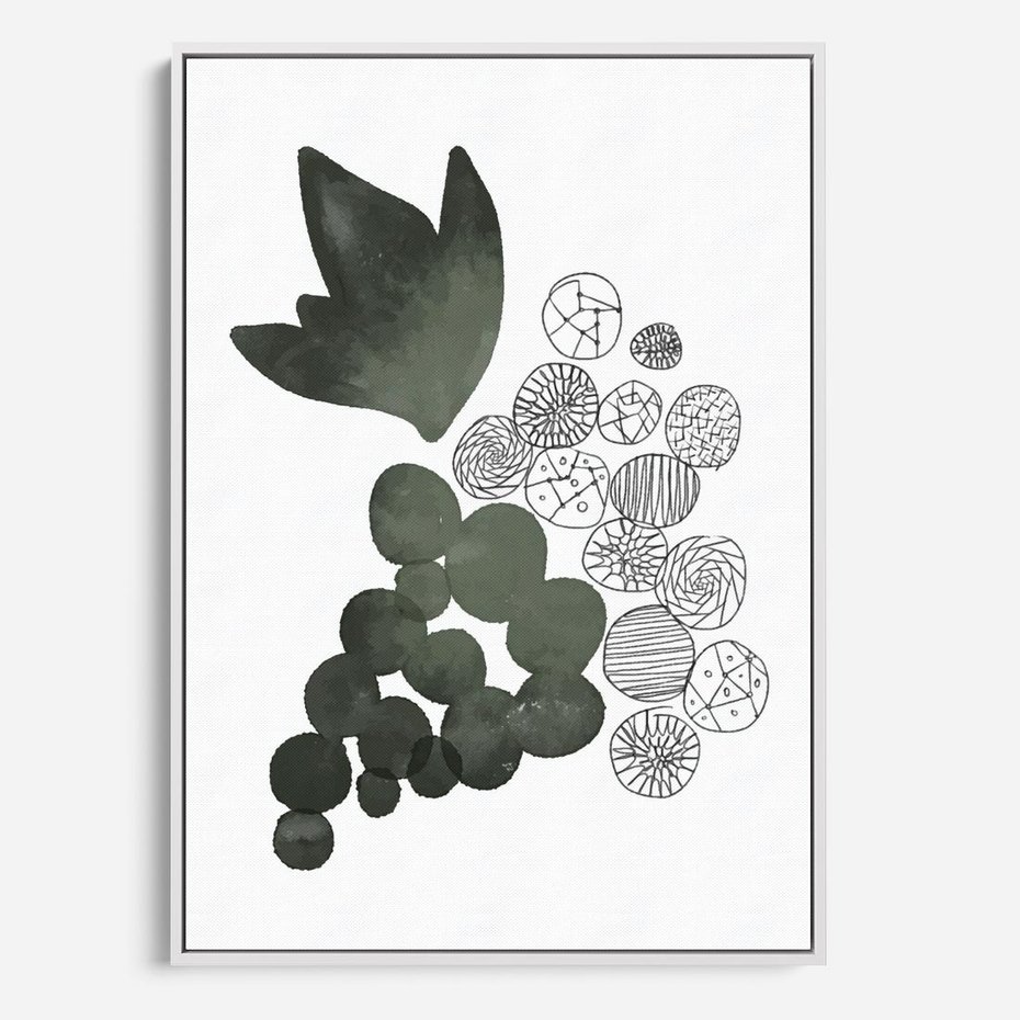 Obraz w ramie 80x120 - Grono Abstrakcji - minimalistyczny plakat, winogrona - rama biała