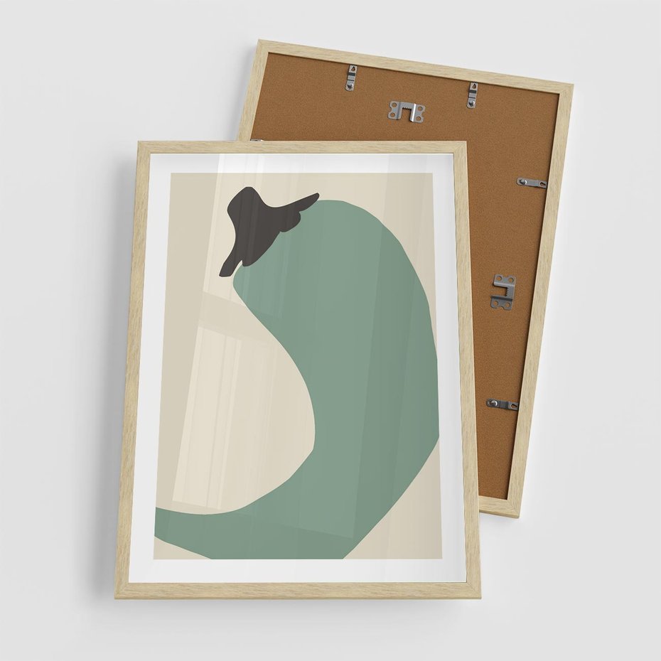 Plakat w ramie 50x70 - Granice Akwareli - abstrakcyjny minimalistyczny obraz, zielona papryczka - rama drewno