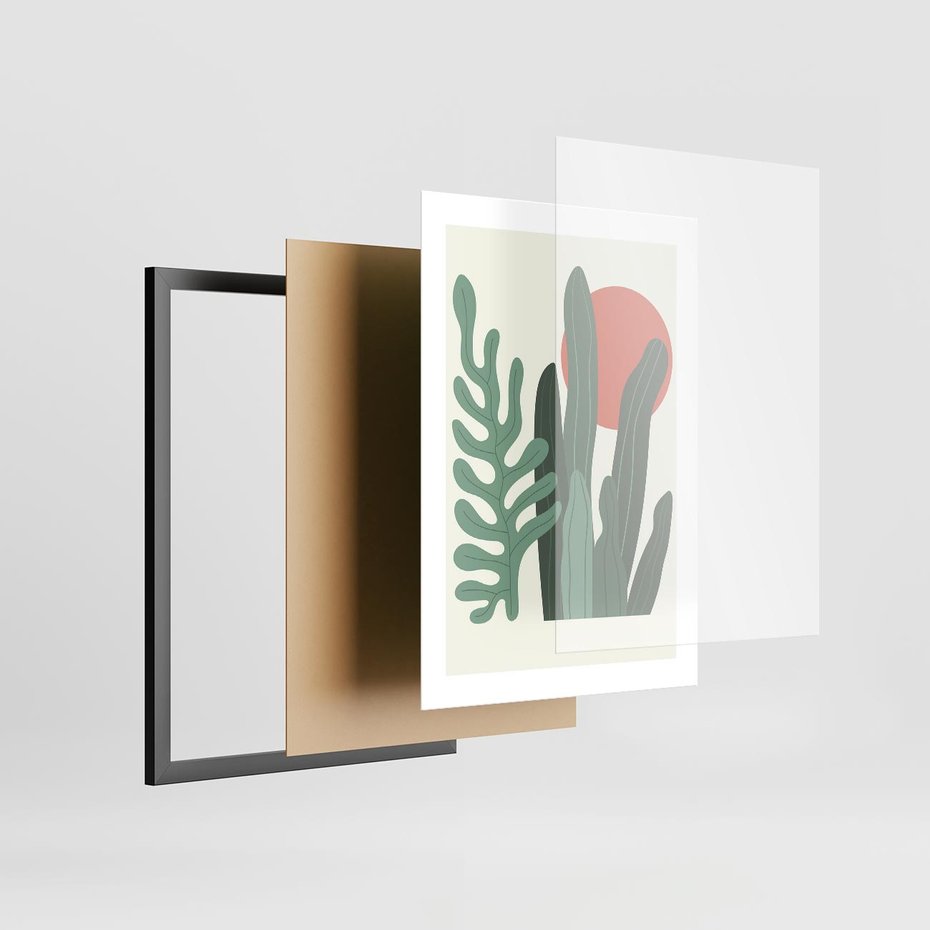 Plakat w ramie 30x40 - Graficzna Harmonia: Liście i Rośliny na Plakacie - liście, grafika - rama czarna