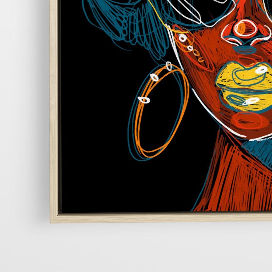 Obraz w ramie 80x80 - Kolorowe Wibracje Rzeczywistości - abstrakcyjny portret kobiety, twarz - rama drewno