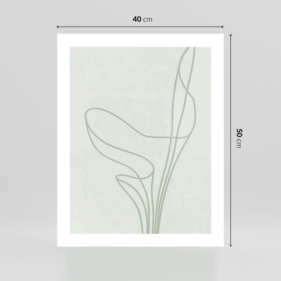 Plakat bez ramy 40x50 - Zielona Równowaga Linii - abstrakcyjne delikatne zielone linie, nowoczesny plakat