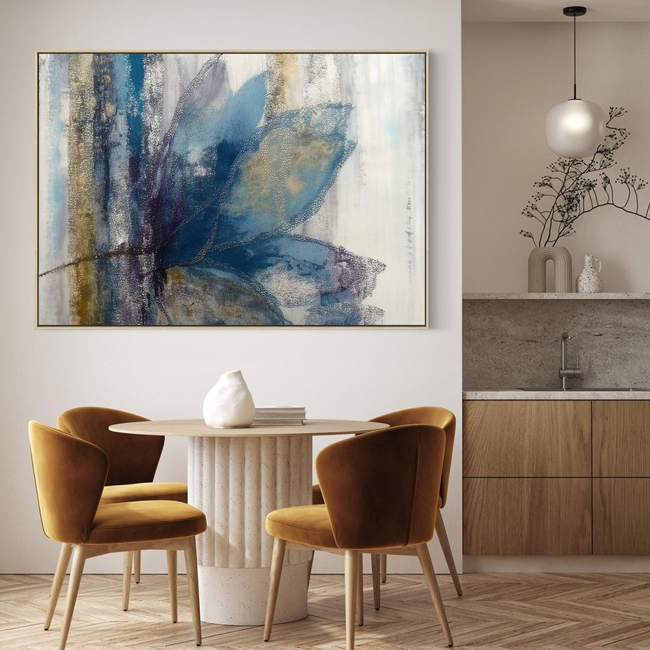 Obraz w ramie 120x80 - Tekstura Kwiatu - olejny obraz, niebieski kwiat - rama drewno