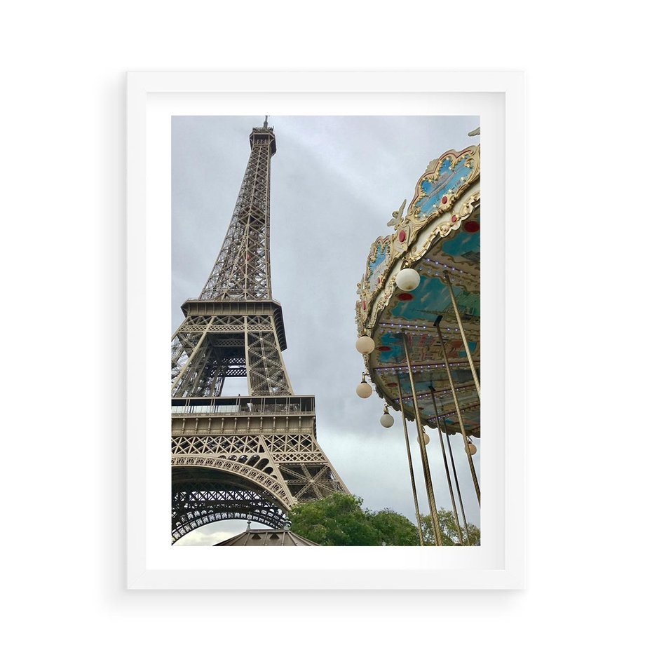 Plakat w ramie 50x70 - Delikatność kolorów - wieża, Eiffla - rama biała