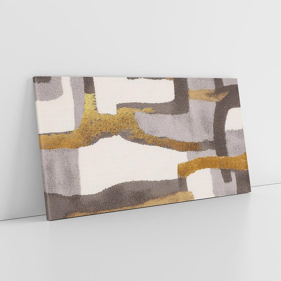 Obraz na płótnie 140x70 - Szaro-złote Wibracje - abstrakcyjne kształty, szerokie linie