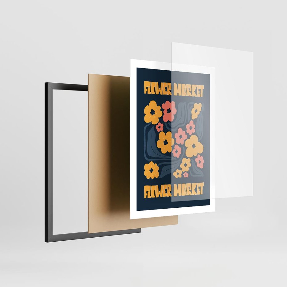 Plakat w ramie 50x70 - Impulsy Rozkwitu - plakat, granatowe tło - rama czarna