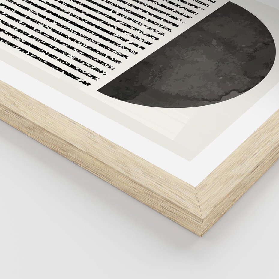 Plakat w ramie 50x70 - Taniec Impulsów - abstrakcyjne czarno białe formy, minimalizm - rama drewno