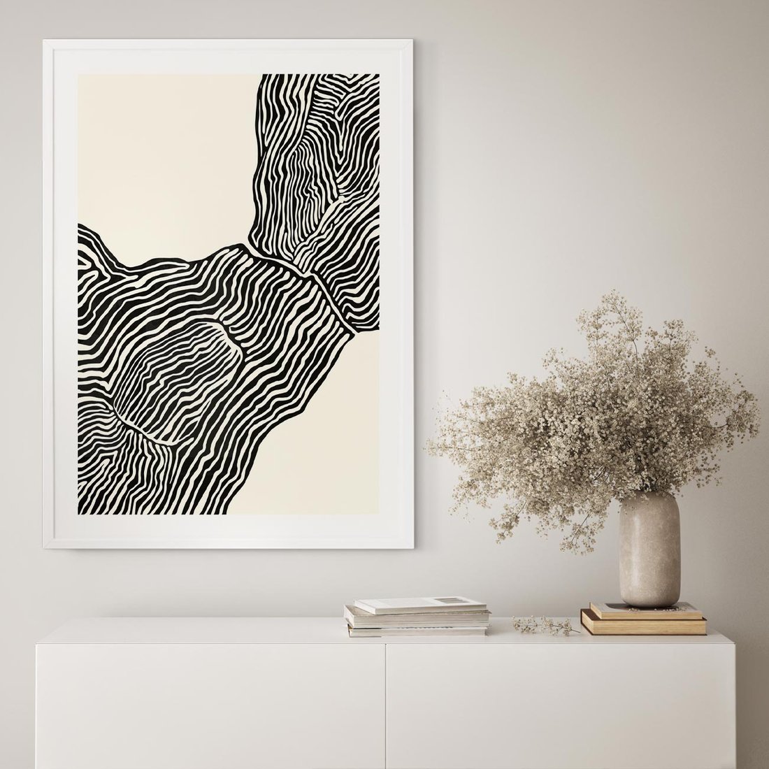 Plakat w ramie 40x50 - Migoczące Kontury - boho plakat, rycina - rama biała