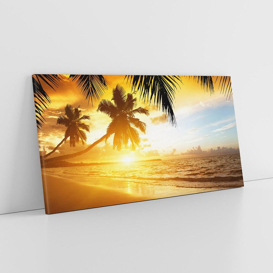 Obraz na płótnie 120x60 - Sielska plaża z palmami i morzem - plaża, morze