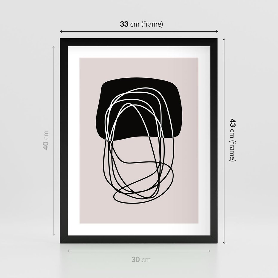 Plakat w ramie 30x40 - Strukturalne Kontrasty - abstrakcyjne szkicowane linie, minimalizm - rama czarna