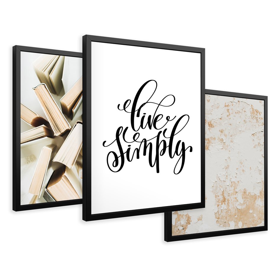Zestaw obrazy w ramie 40x50 galeria - Prostota, minimalizm, typografia - rama czarna