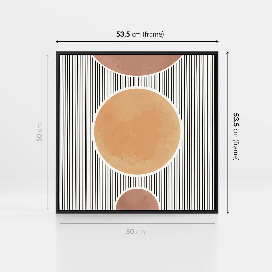 Obraz w ramie 50x50 - Taniec Linii - abstrakcyjna nowoczesna sztuka, koła okręgi - rama czarna