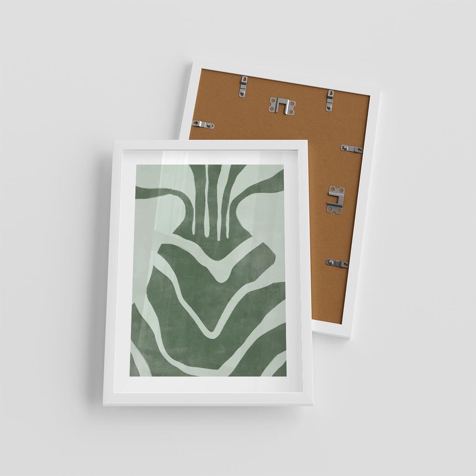 Plakat w ramie 30x40 - Zieleń Odpoczynku - zielony plakat, nieregularne splątane linie - rama biała