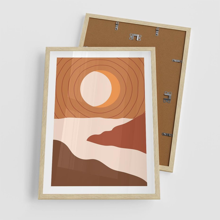 Plakat w ramie 50x70 - Sztuka Zachodu Słońca: Nowoczesna Sceneria - plakat, nowoczesna grafika - rama drewno