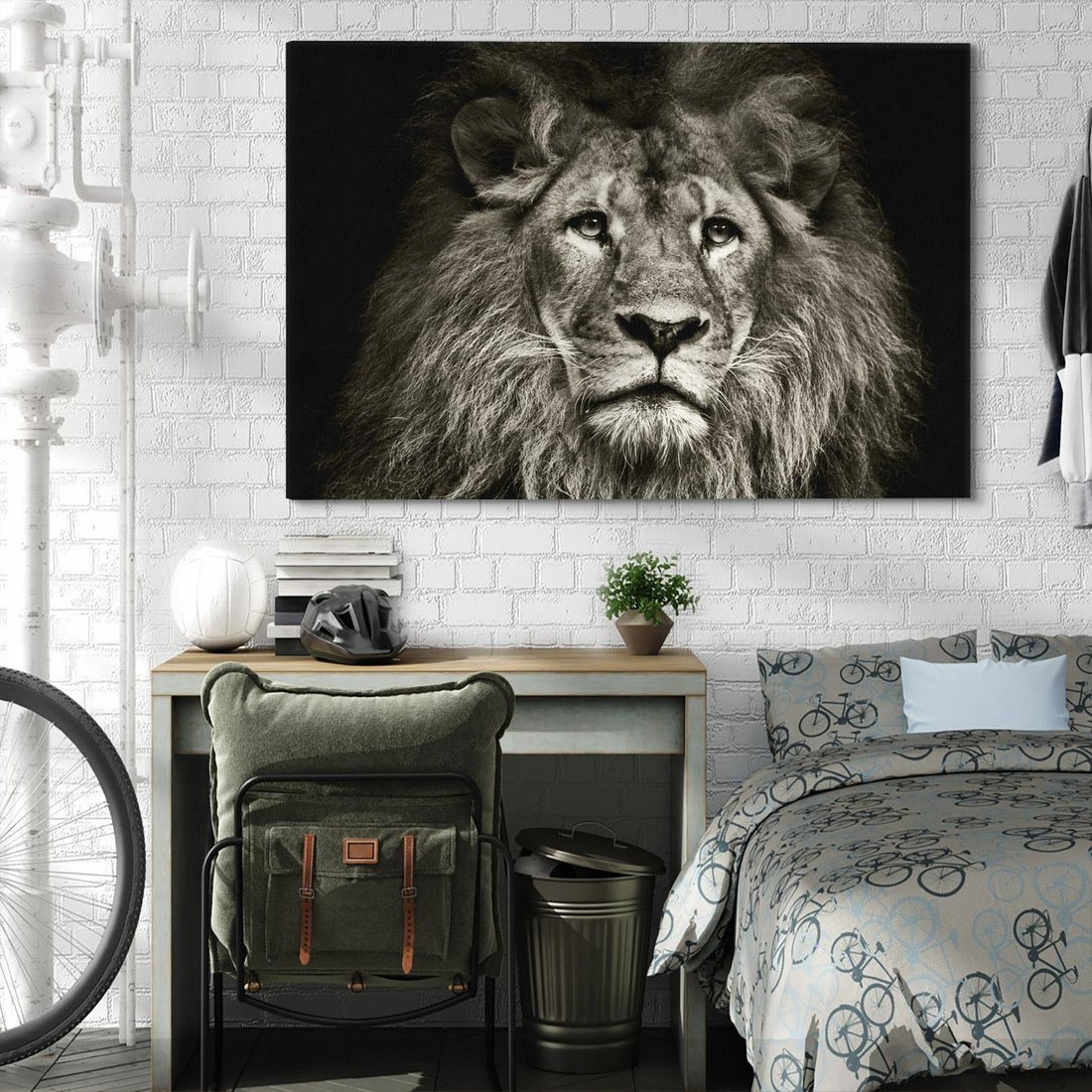 Obraz na płótnie 120x80 - Moc lewego spojrzenia - lew, czarno