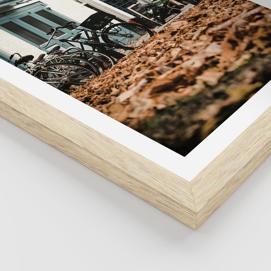 Plakat w ramie 50x70 - Rowery w Mieście pełnym Liści - rower, miasto - rama drewno