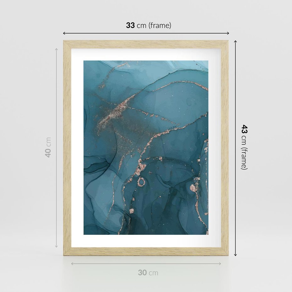 Plakat w ramie 30x40 - Marmurowa Elegancja: Kolory Oceanu - marmur, kolory oceanu - rama drewno