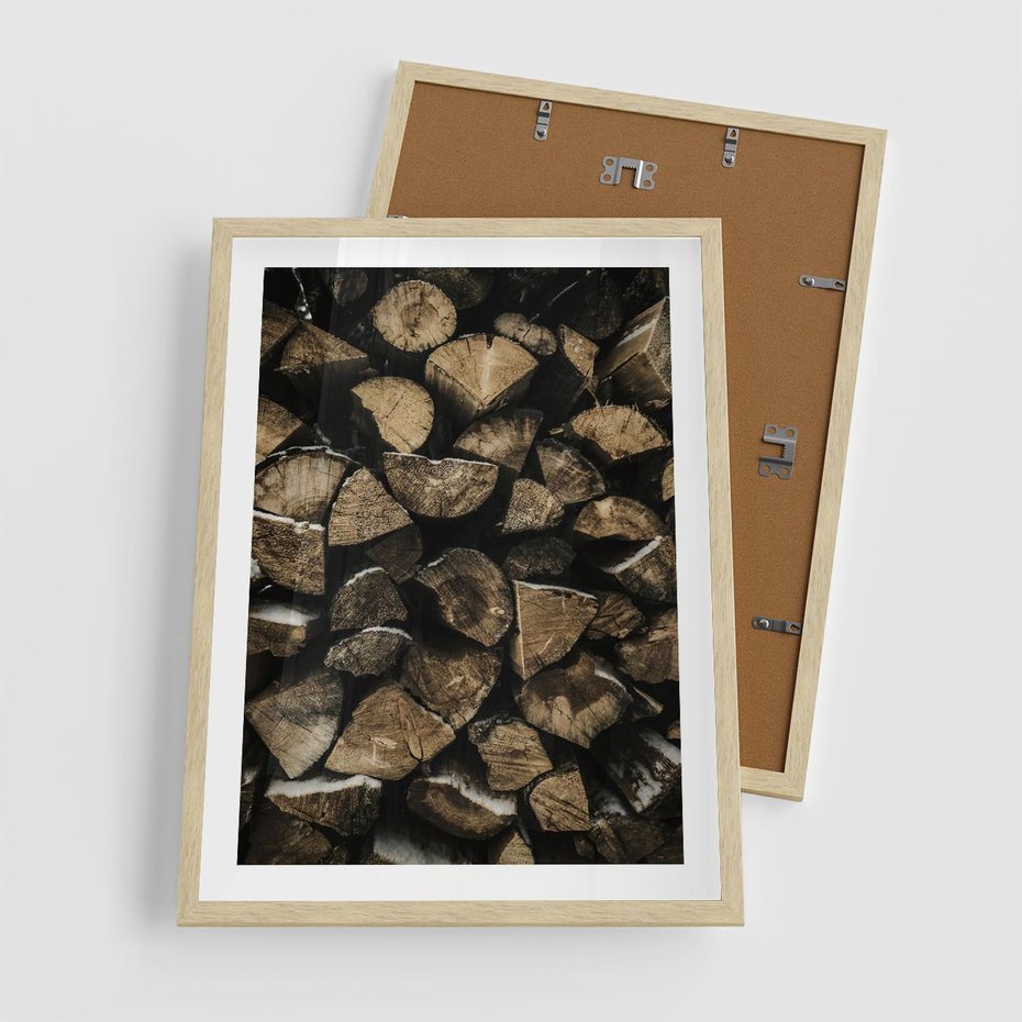 Plakat w ramie 50x70 - Piękno Prostej Formy - drewno, kłody - rama drewno