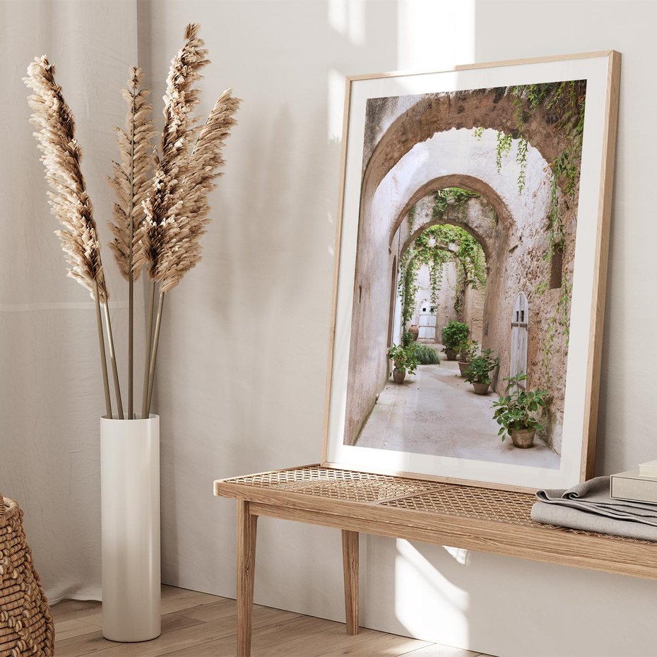 Plakat w ramie 50x70 - Urokliwa Zaułek - klimatyczna, uliczka - rama drewno