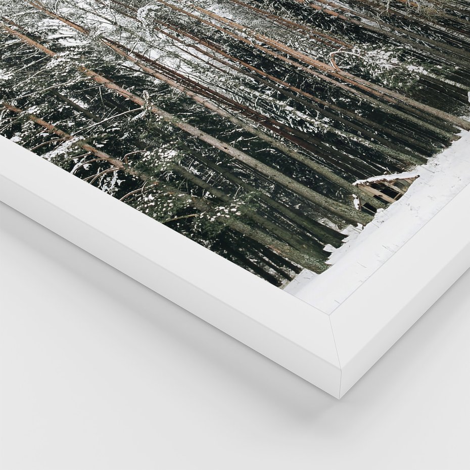 Zestaw obrazy w ramie 30x40 galeria - Kawa, las, zima, przytulnie - rama biała