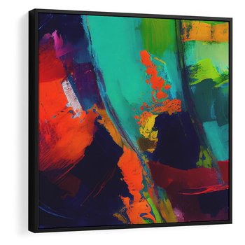 Obraz w ramie 50x50 - Abstrakcyjne wizje czasu - żywe radosne kolory, plamy kolory - rama czarna