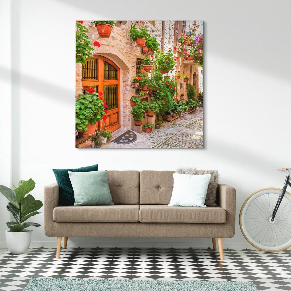 Obraz na płótnie 40x40 - Kolorowa harmonia - uliczka, miasto