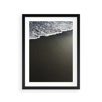 Plakat w ramie 40x50 - Morskie Fale na Plaży - plaża, morskie fale omywają piasek - rama czarna